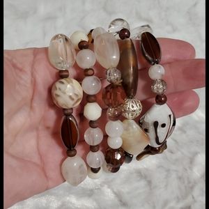 Lot of 5 stretchy multicolor bracelets brown tans beads findings acrylic stacks